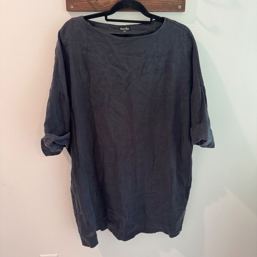 Steven Alan Womens 100% Linen Shift Dress Charcoal Grey Made in USA Size M